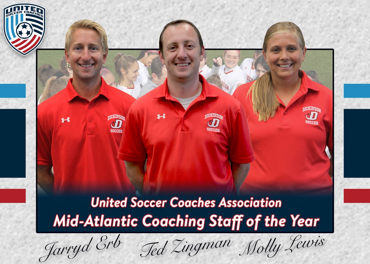 DsonRedDevils's tweet photo. After a special season for @DickinsonCol #DsonWSOC Head Coach Ted Zingman and his staff were recognized for their success, as they earned recognition from @UnitedCoaches being named the Mid-Atlantic Coaching Staff of the Year! #DsonRedDevils #AlwaysWearinTheRed #RollDevs https://t.co/saoibGr8iy