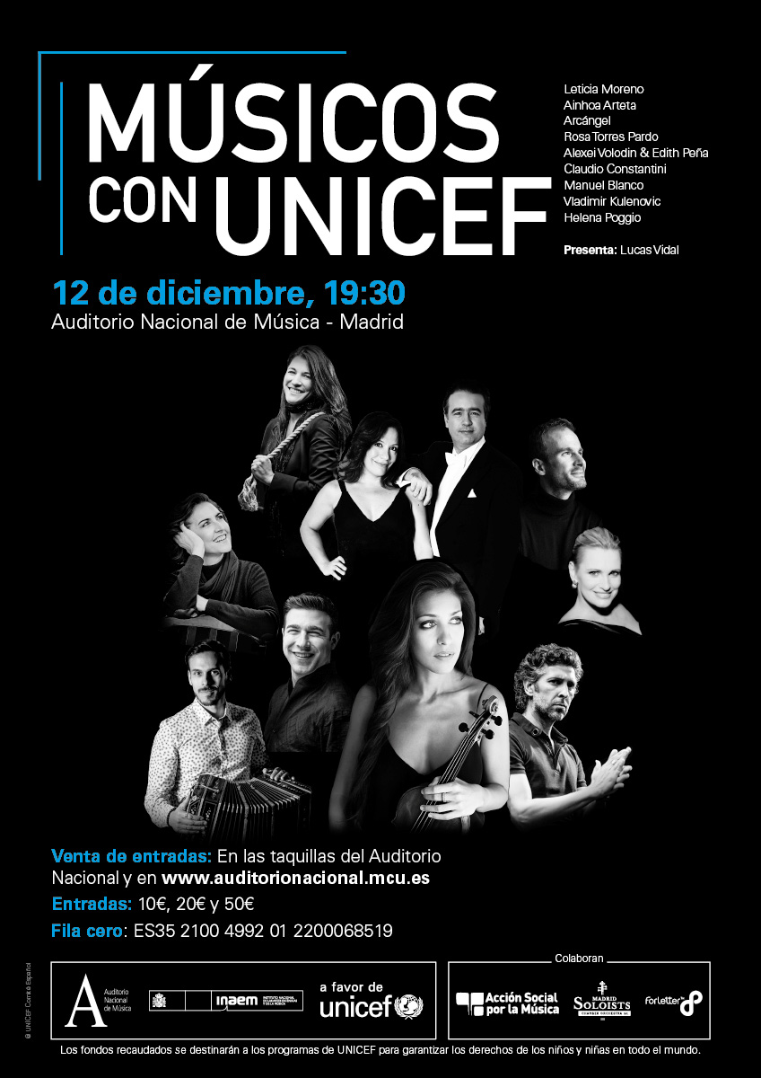 UNICEF_Madrid's tweet photo. Ven el 12 de diciembre al Auditorio Nacional, al concierto Músicos con @unicef_es. Entradas a la venta en las taquillas del Auditorio y en: https://t.co/RCa7dtIi4T Contaremos con @LeticiaMoreno_v, @ChamberMadrid y @helenpoggio, entre otros. ¡Será espectacular! ¡No te lo pierdas! https://t.co/NUqGypjE9j