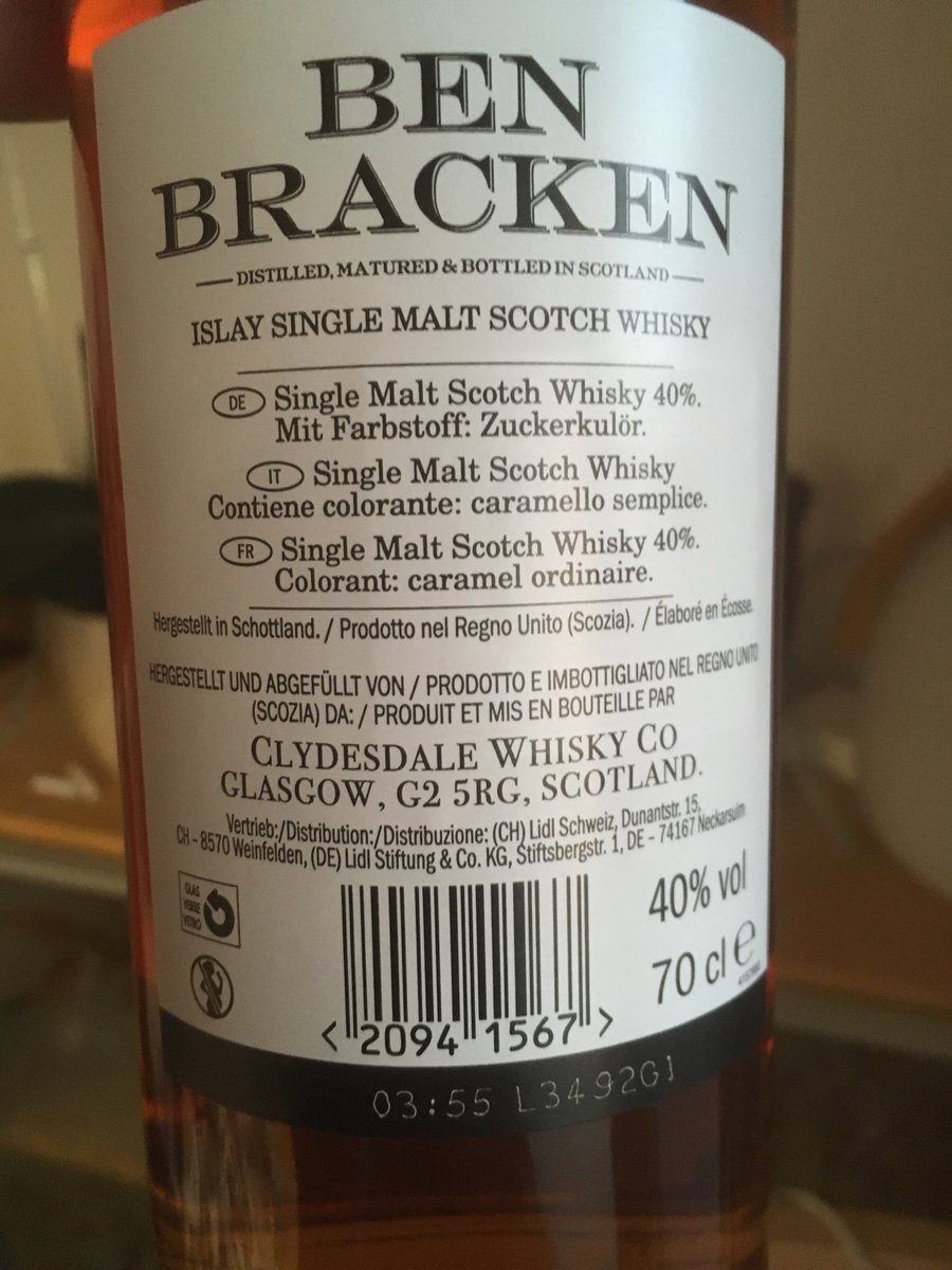 hansemende's tweet image. Experimental #SaturdayNightDram with a #BenBrackenIslay from #LidlSchweiz priced less than CHF 20 . Not really an #Islay . Only a short hint of smoke in the nose; rather simple, malty but nicely oily in the mouth, but then quiet dry with some strange bitterness in the finish.