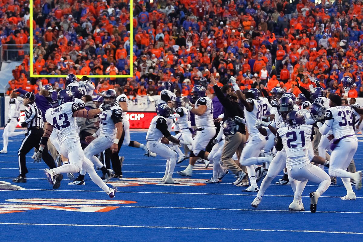 TCU goes into #5 Boise and beats them 36-35 on a missed field goal.