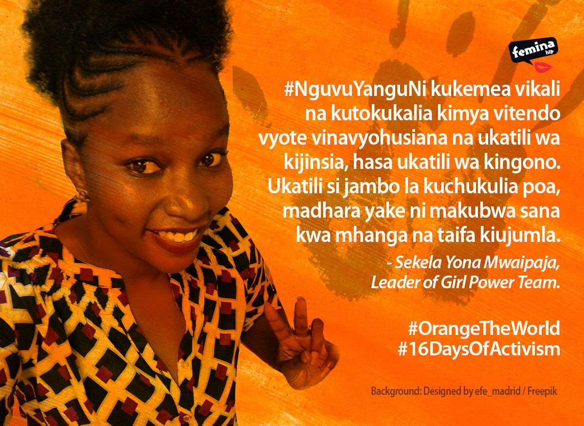 FeminaHip's tweet photo. #MyPowerIs to strongly denounce and be vocal against all acts related to gender-based violence, especially sexual violence. Violence is not a matter of coping with, it has serious consequences for the victim and the nation at large. - Sekela Yona Mwaipaja, Girl Power Team Leader https://t.co/H0YsUEofDN
