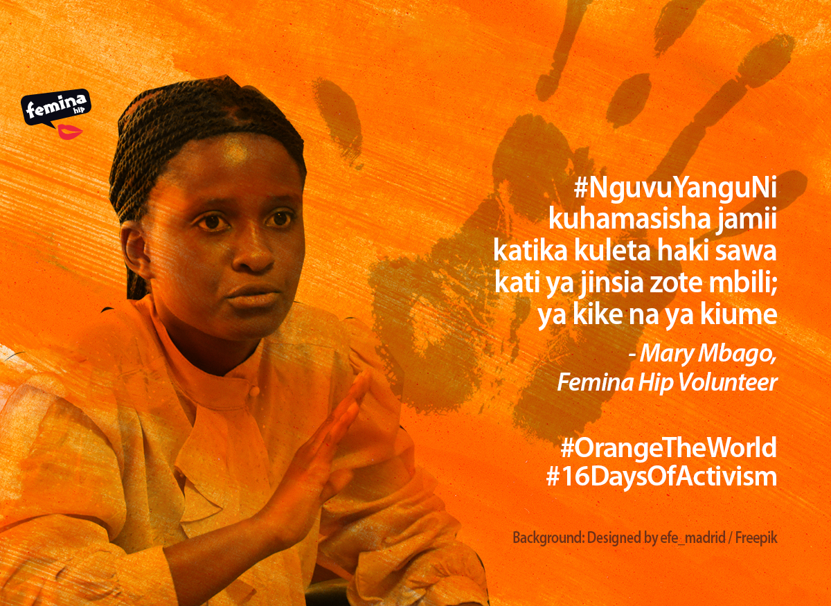 FeminaHip's tweet photo. #MyPowerIs to motivate the society to exercise equal rights between both genders; males and females. - Mary Mbago, Femina Hip Volunteer

#NguvuYanguNi #OrangeTheWorld #16DaysOfActivism https://t.co/OE47fAPBM9