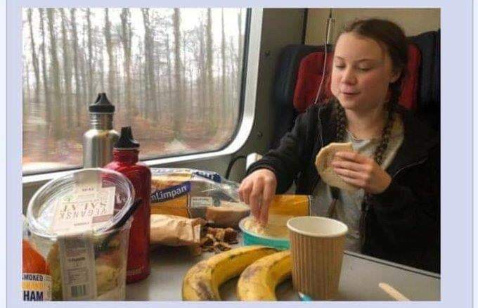 TheDutchConnec1's tweet photo. Summing it up. Here we have #EnvironmentalActivist #GretaThunberg enjoying #Smoked #Ham , Factory #Bread and more. All #PlasticWrapped, followed with a drink from a #PlasticCup Yup. she's all About #Climate and #Environment . #HowDareWe? #Did I hear someone shout #Hypocrite ? https://t.co/TEERAqO2ag
