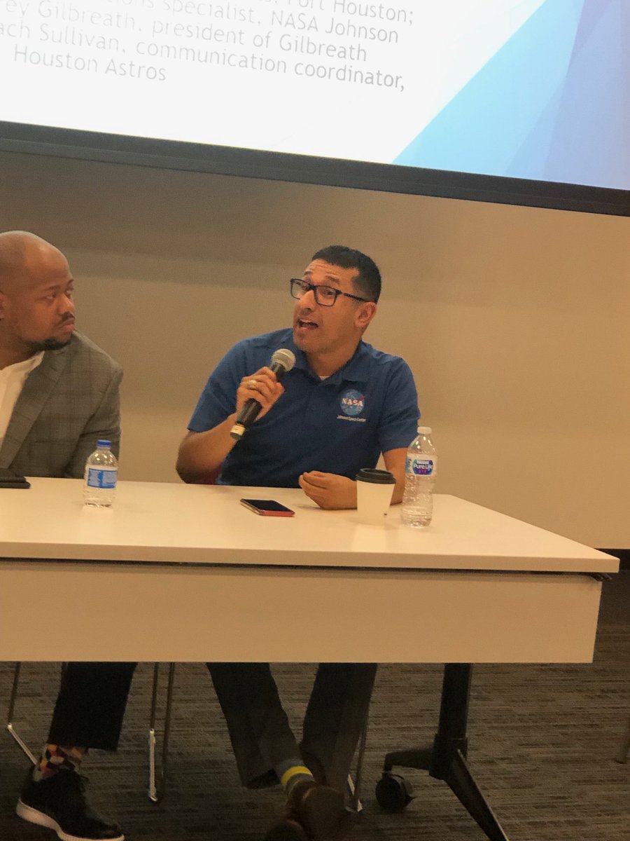 NewsWitAttitude's tweet photo. “As the PR professional, you have to know the questions a journalist would want to ask.”- Isidro Rena, senior communications specialist, @NASA #HABJ #HABJMentors19 @HoustonABJ https://t.co/Fh4iytiahy