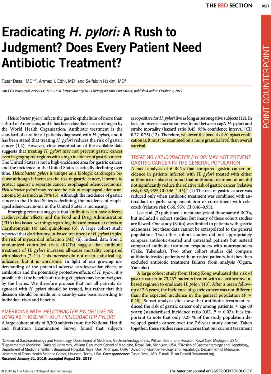 Razones para reconsiderar el tratamiento erradicador universal del Helicobacter Pylori ow.ly/CkJp50xuheD. Quizás no todos los pacientes necesiten eliminarlo, incluso puede que a algunos les perjudique hacerlo 🤔

#Openaccess