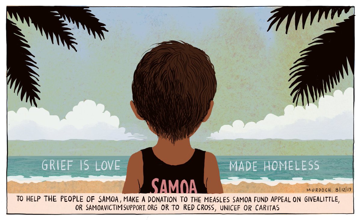 We walk behind our children trying to keep them safe, and willing the world to treat them well. Their little shoulders, the napes of their necks.
A drawing about loss. <a href="/NZStuff/">Stuff</a> <a href="/SundayStarTimes/">Sunday Star-Times</a> #Samoa #Measles #vaccination