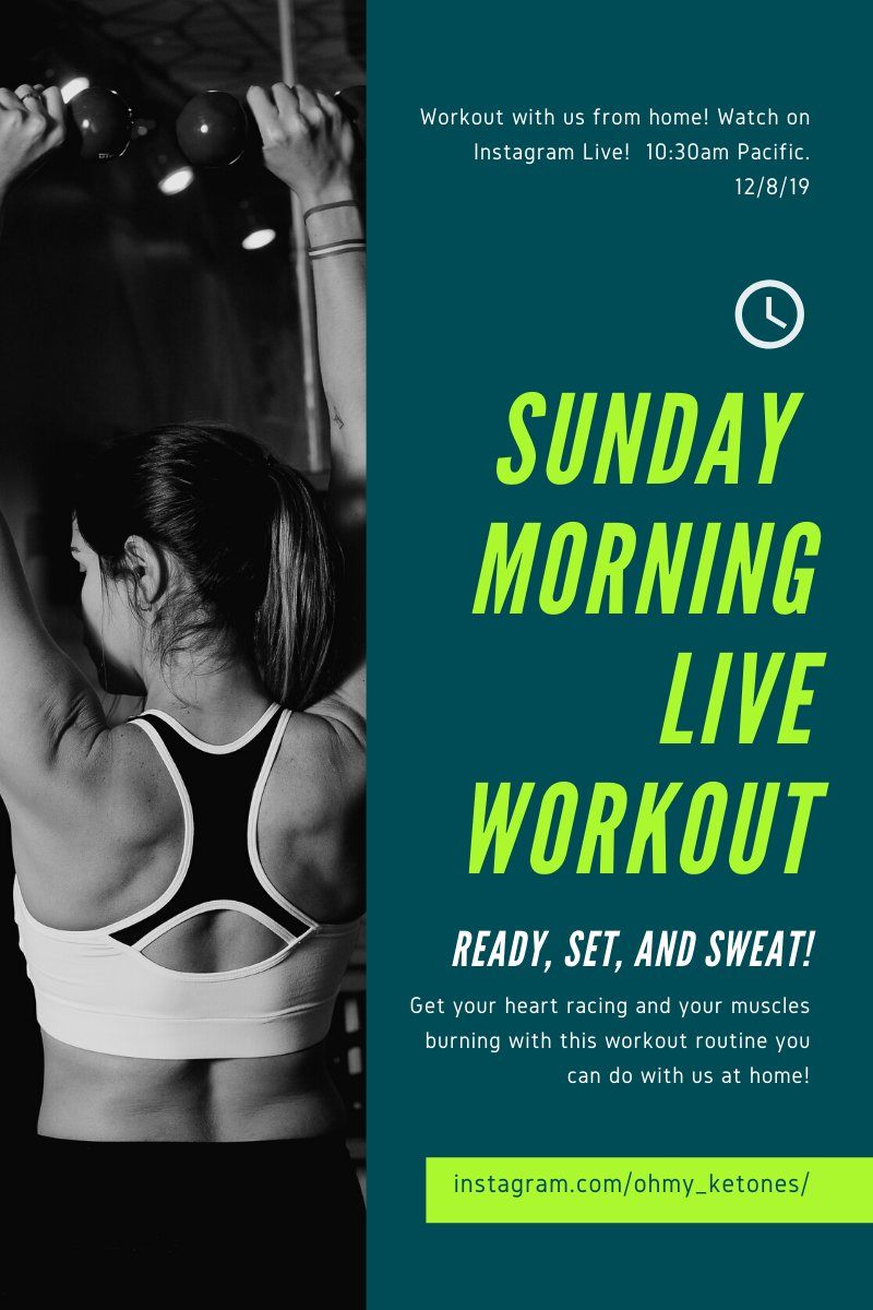 Join us on Instagram Live tomorrow (12/8) @ 10:30am PST. We are doing a Sunday Morning Workout lead by our resident fitness Guru Sabrina Eaton! Come workout with us! All skill levels welcome. Bring weights if you have them. See you there! instagram.com/ohmy_ketones/