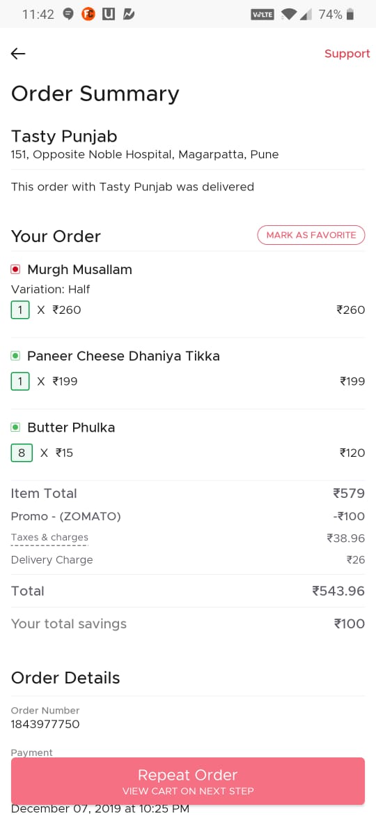 saurabhchb90's tweet image. @ZomatoIN @Zomato @zomatocare Please stop saying customer experience is of paramount importance for you.  . 
Order not delivered yet marked as delivered and you were simply helpless and can't even process the refund.
Order details in ss 

#shameonzomato 
#zerocustomersupport