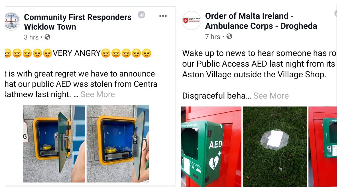 gsr265's tweet photo. At a loss to understand this, two public access defibs stolen last night (Wicklow town &amp; Drogheda) These machines cost about €1200 each and are intend to save lives. Any info on these theft please let @GardaTraffic know https://t.co/FkjueRsIMl