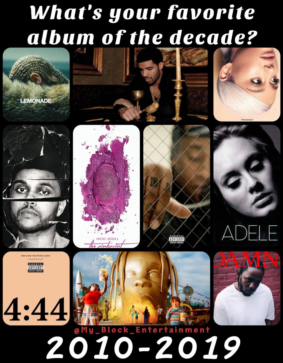 2019 is about to come to a close. What's your favorite album of the decade, any genre, pictured here or not? #BestAlbum #OnRepeat #MusicAlbums #FavoriteAlbum #NewAlbum #MusicRecommendation #DiscoverMusic #Albums #2010sMusic #10sMusic #HipHopAlbum #RapAlbum #RnBAlbum #NewSinger