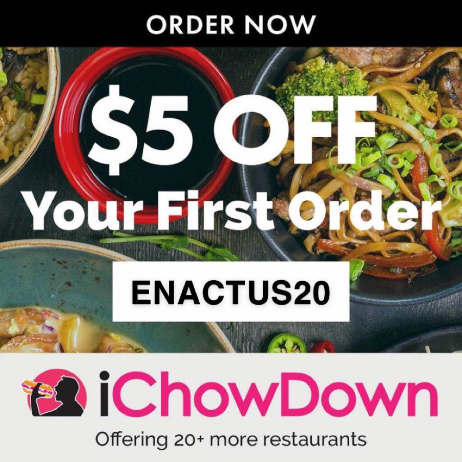 Good luck during finals weeks everyone! If you’re studying and want a break to order some great food, download the iChowDown app and use code ENACTUS20 for $5 off your first order.
#LinkInBio #FinalsWeek