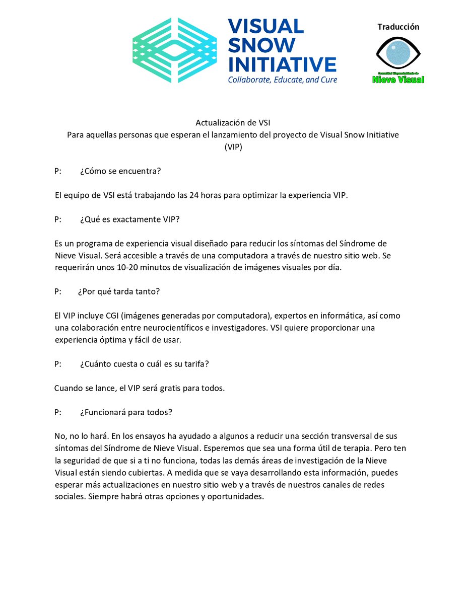 NieveVisual's tweet photo. 🗞 Noticias
@VisualSnowInit contesta las preguntas más frecuentes sobre un posible tratamiento del Síndrome de #NieveVisual.
Aquí tienes la traducción: 👇 https://t.co/v1zUwmZ25i