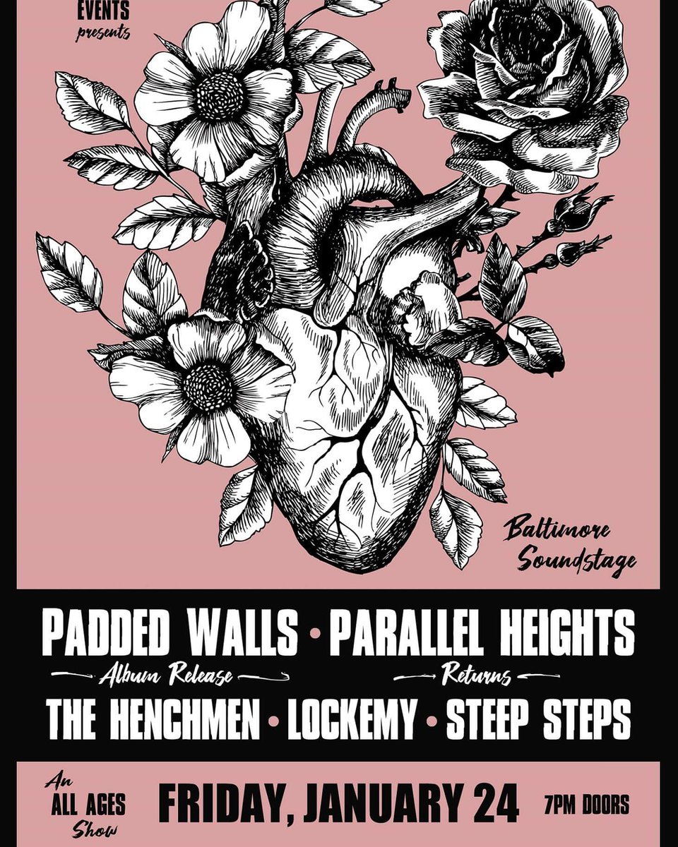 TranscendentMD's tweet photo. 🔥 JUST ANNOUNCED!!!
We proudly present a bouquet of blossoming Maryland Indie &amp; Alternative Rock Bands at @BmoreSoundstage!

Padded Walls (Album Release!)
@ParallelHeights (A TE Favorite returns!)
@TheHenchmenMD 
@lockemyofficial
Steep Steps

Tickets:
https://t.co/t0856PKnrq https://t.co/5ujMhxJrFU
