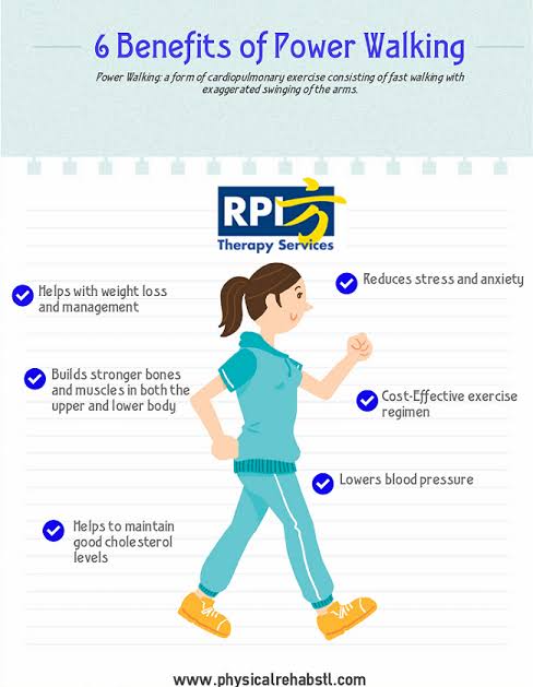 Power walking is an exercise technique that emphasizes speed and arm motion as a means of increasing health benefits.Done correctly, regular power walking is good for your cardiovascular health, joint health, and emotional well-being. https://www.healthline.com/health/exercise-fitness/power-walking