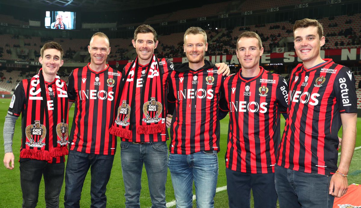 NetcompanyINEOS's tweet photo. ⚽️ meets 🚴‍♂️. Our @TeamINEOS riders have turned up to support @ogcnice tonight as they take on Metz! Thanks for the fantastic welcome!

#OGCNFCM @INEOS https://t.co/eE4HhnJ9CP