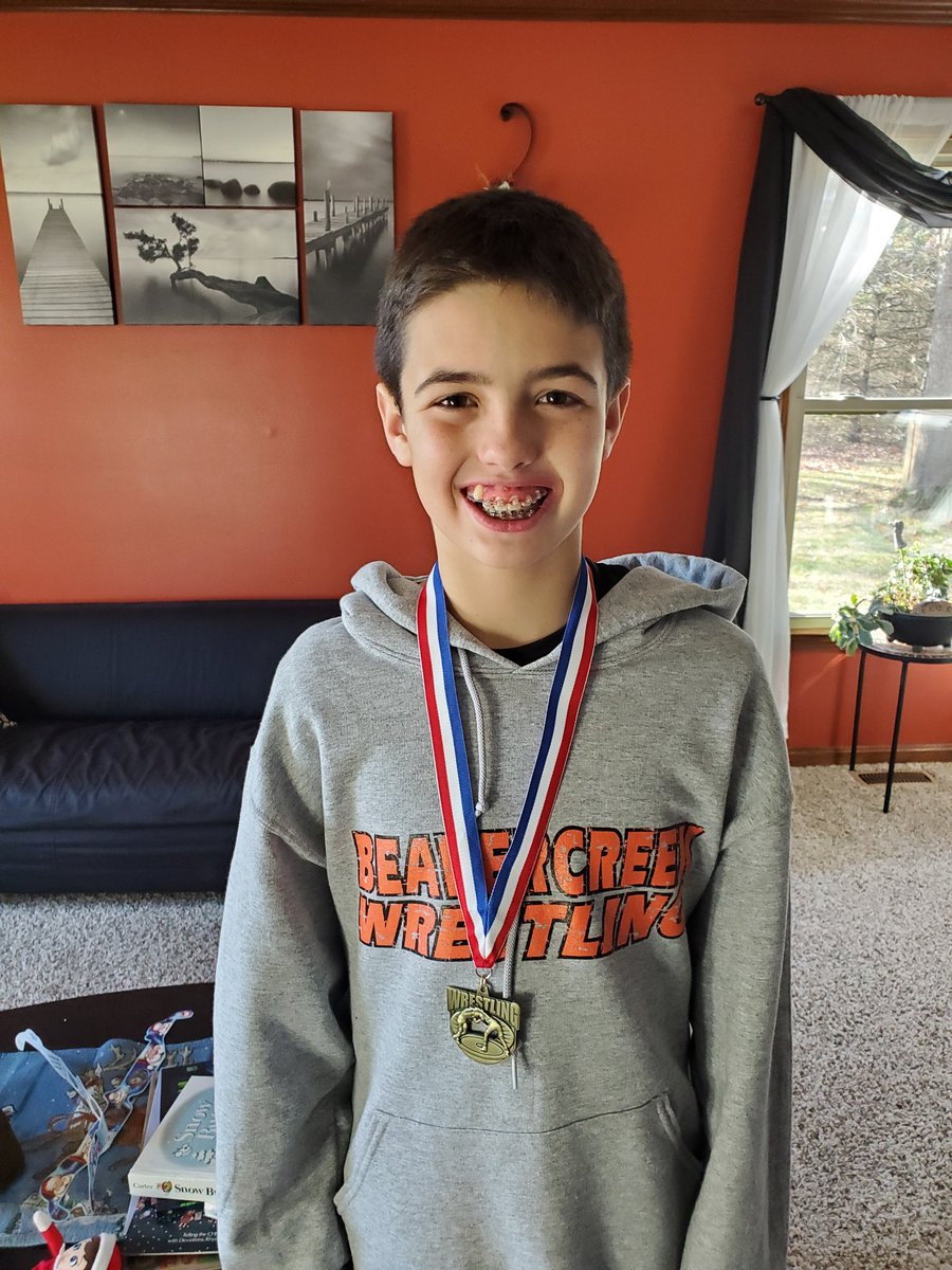 First middle school wrestling tournament. 4-0 and took home the gold.