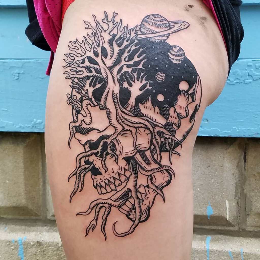 Upside Down Skull Growing Trees and Red Moon Best Temporary  Etsy