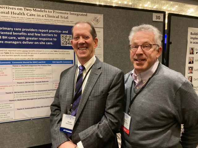 EtudesC's tweet photo. A wonderful week to showcase our D &amp; I efforts! David Kolko &amp; Bruce Rollman "representin" #DIScience19 #allalacrity19 @AcademyHealth @HealthTechPitt @PittPsychiatry https://t.co/h7GltXx974
