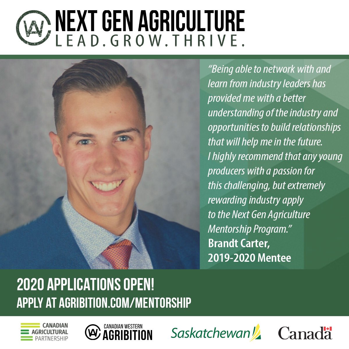CWA is accepting applications for the second intake of the Next Gen Mentorship Program! The program aims to create a community of graduates with a deeper understanding of agriculture, business, community, and leadership. To apply, visit agribition.com/mentorship