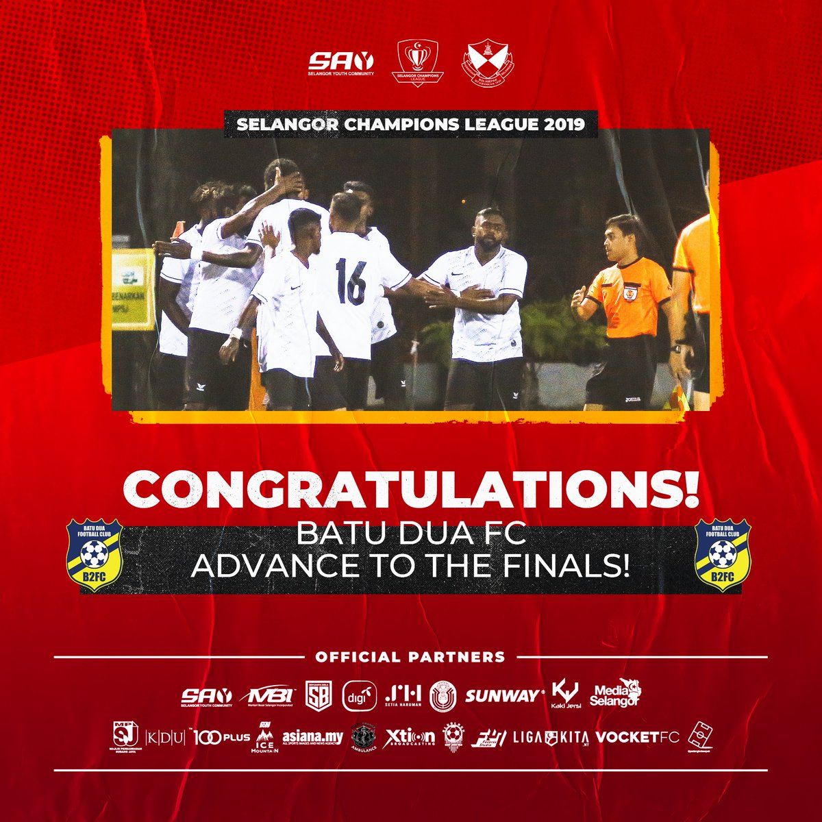 FASelangorMY's tweet photo. #SCL2019 Semi Finals!
FT: MBSA FC 0-1 @batuduafc
K. Selangor Batu Dua FC advance to the finals of Selangor Champions League 2019!
M. Terrence is voted MOTM once again!
#MBSAvsB2FC
#LigaUntukJuara
#EarnedNotGiven
#FootballSelangor
#RoadToShahAlamStadium https://t.co/otrIcbfxIN