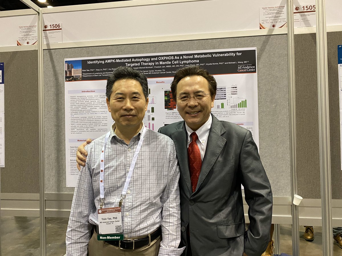 michaelwangmd's tweet photo. The second poster tonight from my lab: “Identifying AMPK-mediated autophage and OXPHOS as a novel metabolic vulnerability for targeted therapy in #mantlecelllymphoma”. The lead author Dr. Yixin Yao is a great scientist! https://t.co/tS1oUN39rC