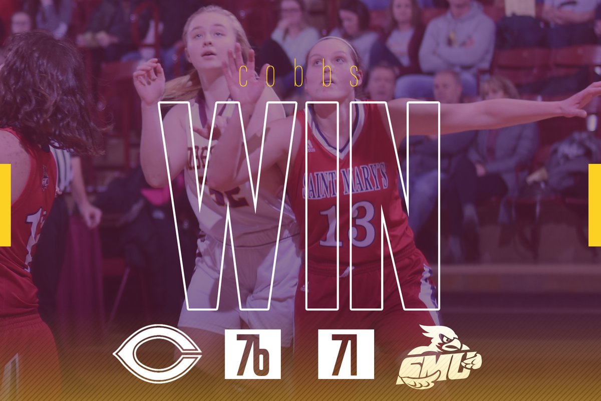 COBBS WIN! COBBS WIN! 
Cobber women's basketball outscores St. Mary's 22-15 in the 4th quarter &amp; earns a 76-71 win. 
- Mary Sem leads CC with 17 pts. &amp; 7 reb.
- Bailee Larson has 8 reb. &amp; 10 pts.
- Autumn Thompson has 14 pts.
- CC now 3-5/1-2 MIAC
UP NEXT: host Carleton on Wed.