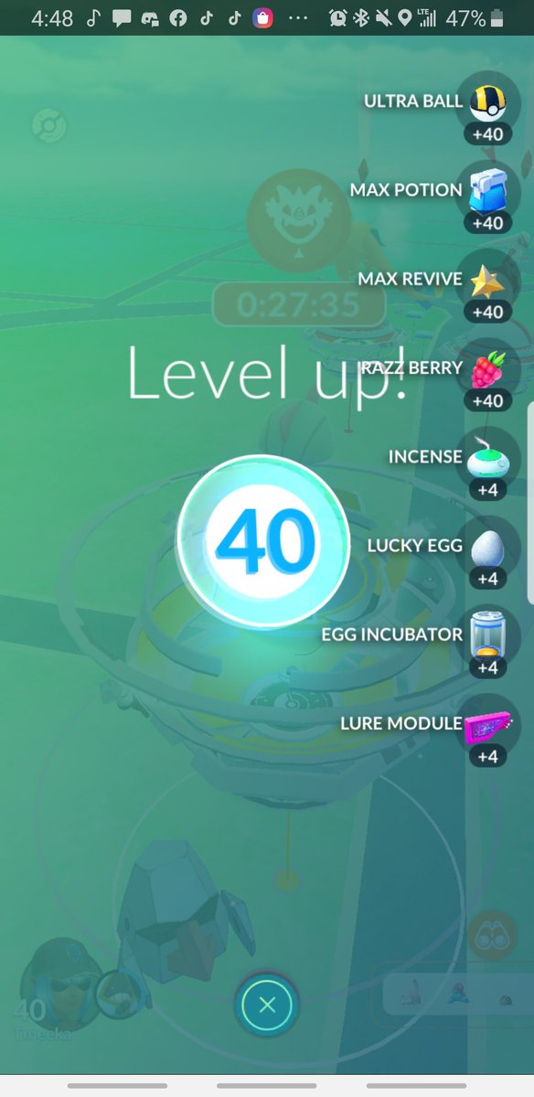 TMeeka25's tweet image. I Finally hit Level 40 today! After doing a ralts raid after work! #level40 #PokemonGO  #Levelup