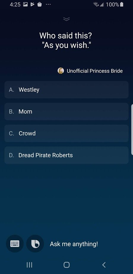 marktucker's tweet photo. My most recent Bixby capsule has just been published: The Unofficial Princess Bride. It's a family favorite & is now available in Movies & TV.
#bixby #BixbyPremierDev @samsung_dev #AsYouWish #Inconceivable https://t.co/Wd8PvefrWz