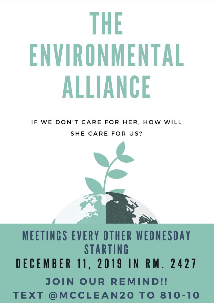 Hey Rams!! The Environmental Alliance is having their first meeting Wednesday, December 11th!! Our focus is awareness on environmental problems within our school and our community. Without y’all this is not possible. Can Mother Nature count on you? See you there!! 🌿🌎