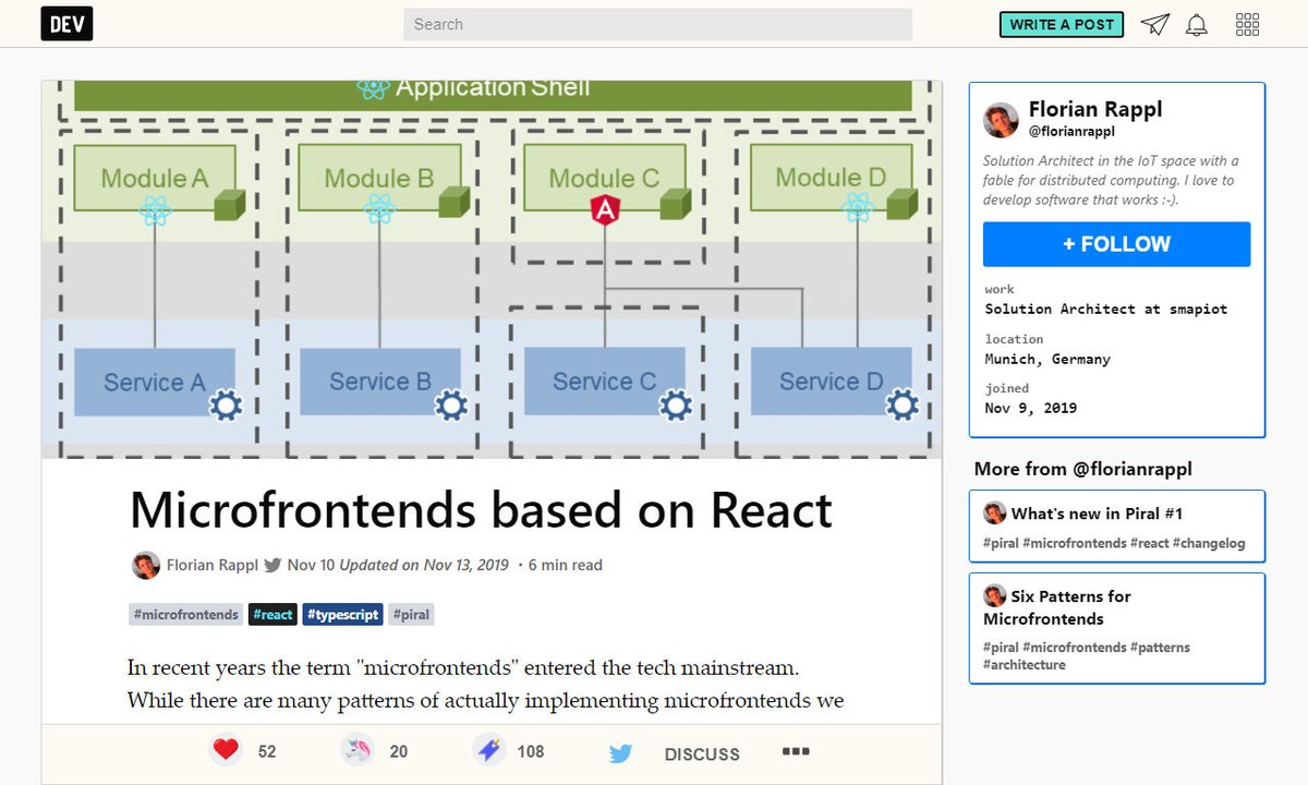 codecidedotnet's tweet image. Microfrontends with React
#import #appshell #importreact #pilets #piral #remotework
via dev.to
☛ amp.gs/in9A