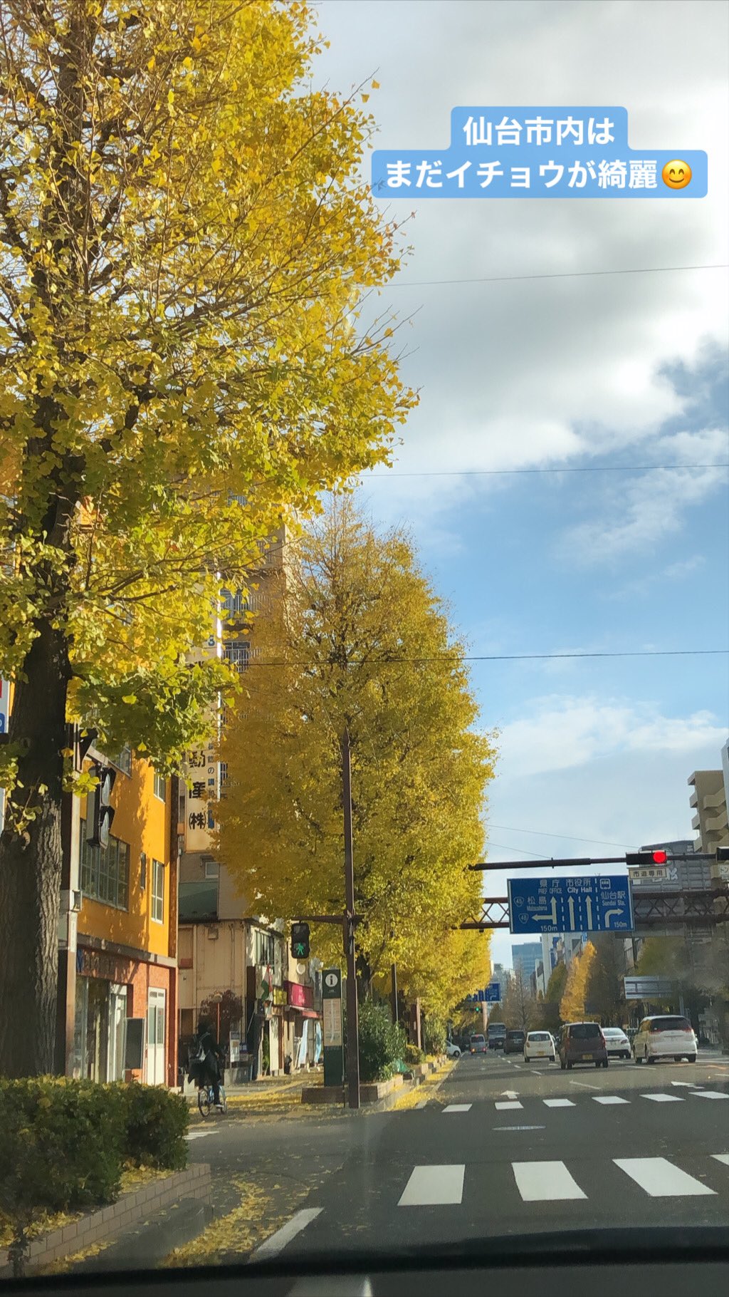 もりっち 高速道路スイスイで 無事到着 頑張って来てね 仙台ヘアメイク専門学校 ジェルネイル ジェルネイル検定上級 ジェルネイル技能検定上級 ネイル ネイリスト ネイルサロンルーチェ 郡山ネイル 仙台 家族で応援 イチョウ並木 紅葉