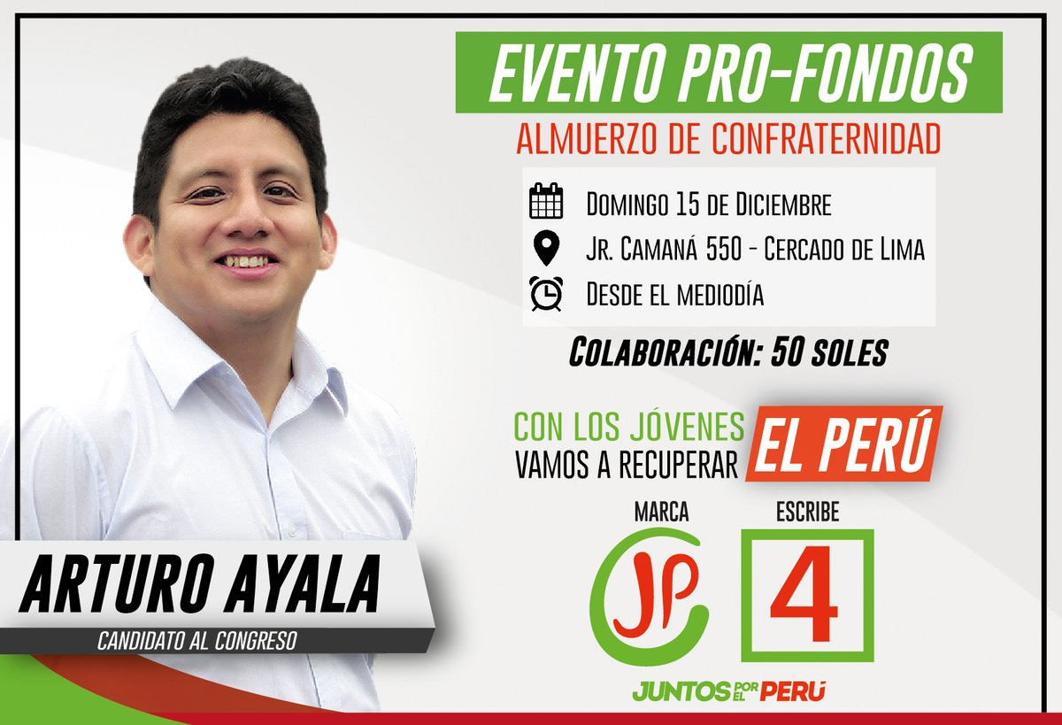 arturoayala_3's tweet photo. Lo primero que me preguntaron cuando decidí postular fue ¿cómo vas a competir contra los candidatos de los millonarios y narcos? Y esta es mi respuesta.
Este es el primer evento pro-fondos que haré. Se vendrán varios más. #MarcaJP #Escribe4 #ApoyaPe https://t.co/sgQuMkoEwR