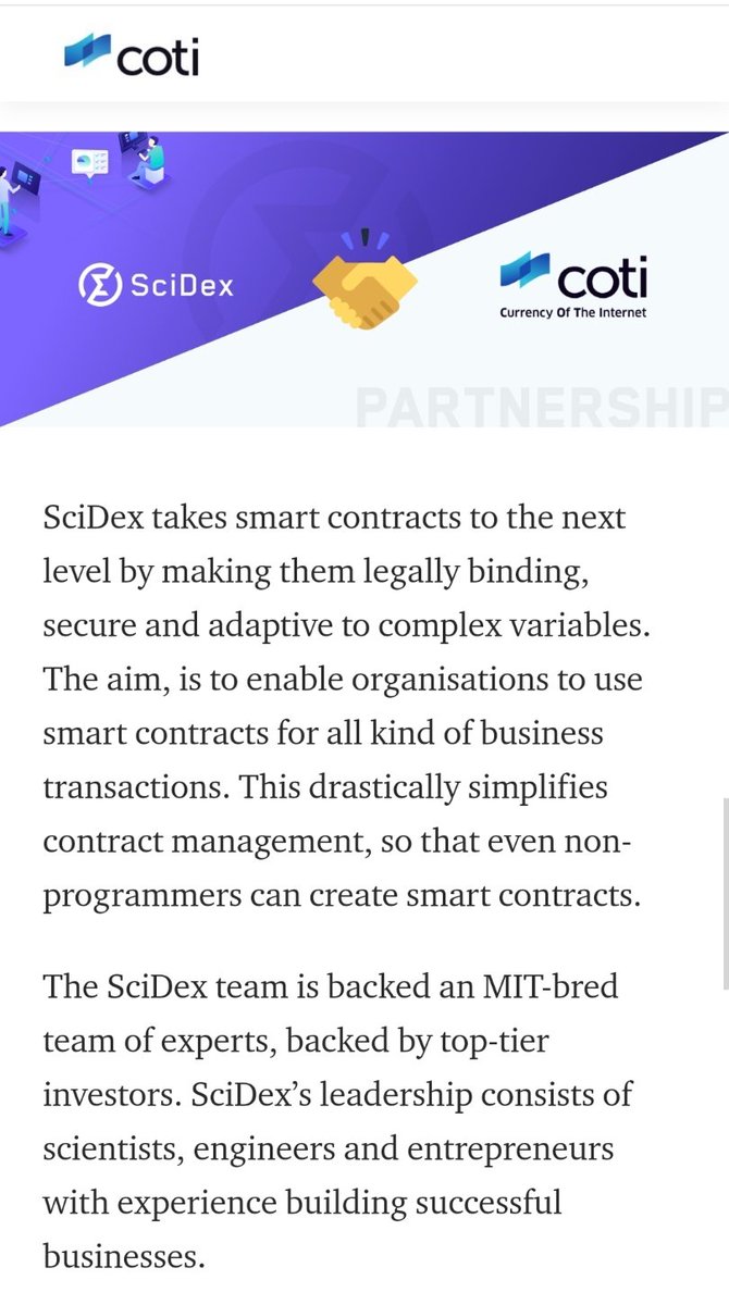 Crypto_Raver's tweet photo. $COTI + @Scidexofficial Partnership.

#Scidex takes Smart Contracts to the next level by making them #legally binding, #secure &amp; adaptive to complex variables. The aim, is to enable organisations to use smart contracts for all kind of business transactions. 

$FTM $LINK $ADA $BNB https://t.co/11321IRsPp