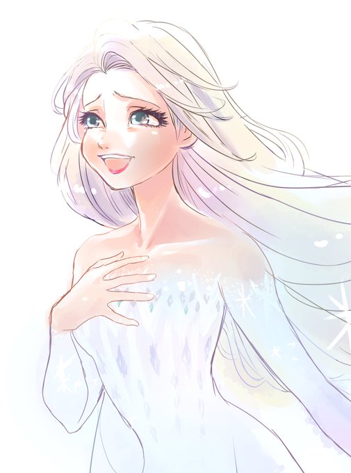 Картинки эльзы из холодного сердца 2 с распущенными волосами в белом платье