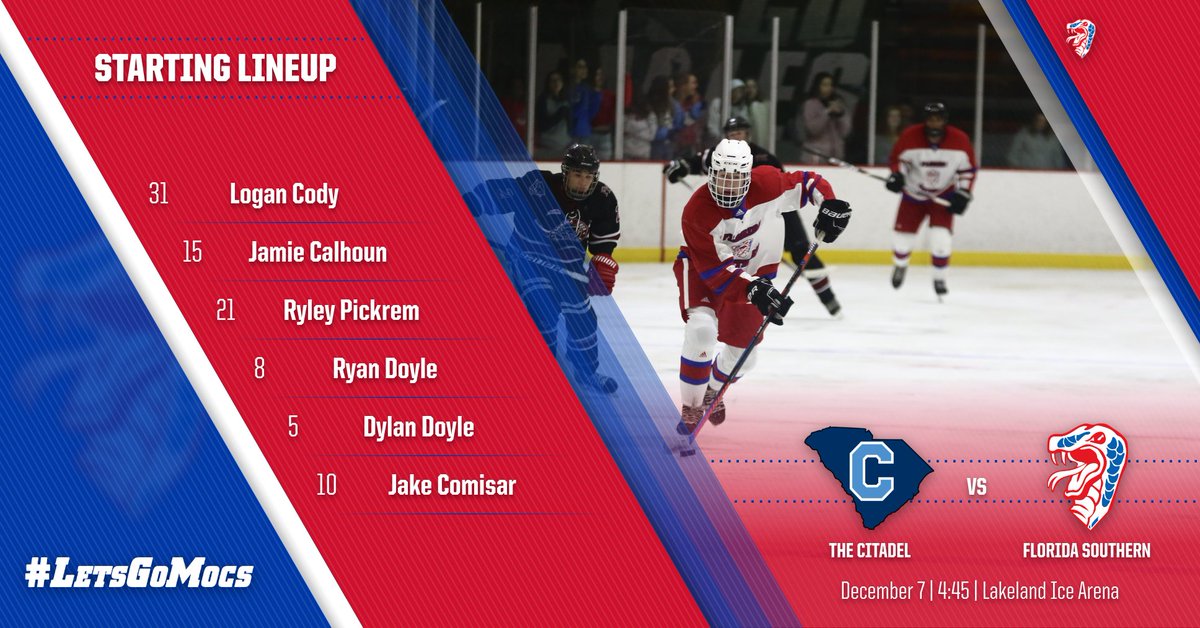 Here is your starting lineup for tonight's match against the Eastern Florida Titans at 11 P.M.. #StrikeFear #LetsGoMocs #LakelandIceArena #AdidasHockey #BauerHockey