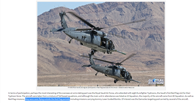 22)It seems the RSAF was allowed to fly outside of the Red Flag Exercises at Nellis Air Force Base in Nevada