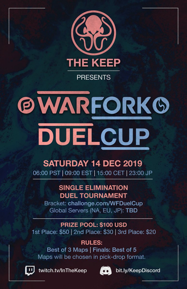 InTheKeep's tweet photo. Praise Cthalha! We're proud to announce our first Warfork Global Duel Cup! Come watch 8 of the most elite Warfork/Warsow players from around the World frag it out in The Keep on Sat, Dec 14! #warfork #warsow #afps #tournament https://t.co/zO06f67ItX
