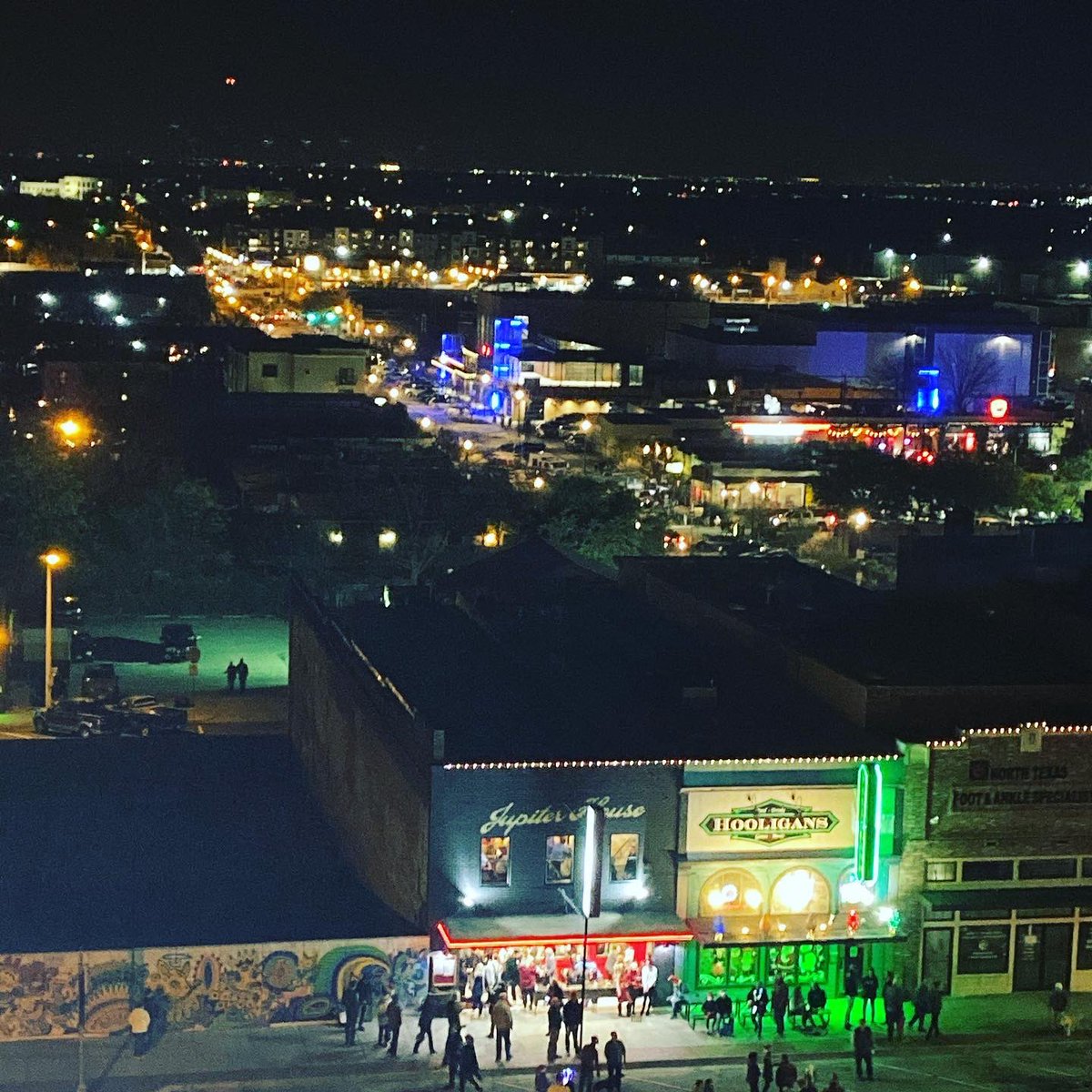 What a view of downtown Denton at night from the top of the Denton County Courthouse-on-the-Square.
