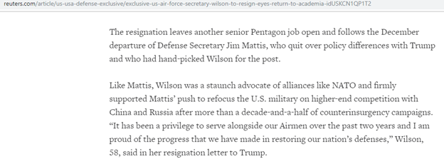 48)Mattis handpicked Wilson, she was a big NATO advocate.