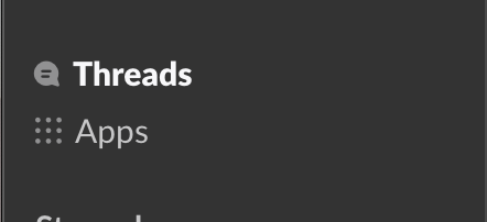 jarvvski's tweet photo. @SlackHQ is this a bug, or intentional? `Threads` is permanently highlighted for me:

(also, is it possible to hide `Apps`?) https://t.co/s2thBOTuSg