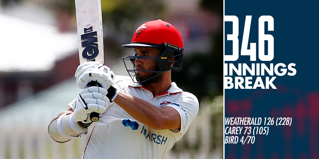 SACricketTeams's tweet photo. We take a 92-run lead over the Tigers after our first innings 👊🏼

Scorecard 👉🏻 https://t.co/2Ryjfs89aX #SheffieldShield https://t.co/0N3jJfdgAn