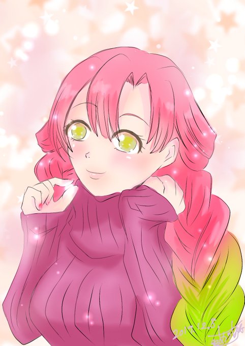 ありあさんがTwitterに投稿した甘露寺蜜璃(鬼滅の刃)のイラスト。