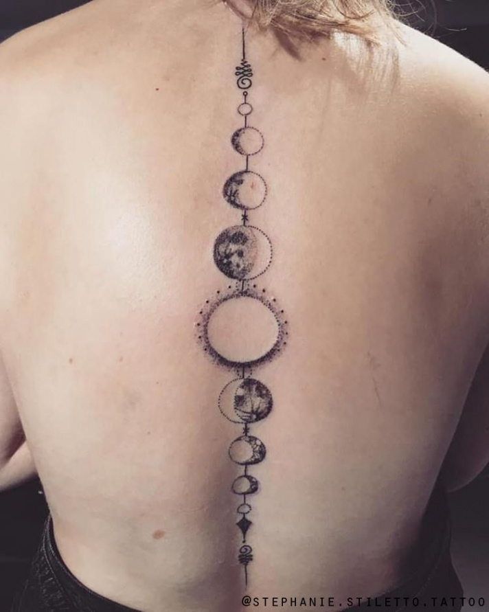Delicate spine dotwork moon phase tattoo by danleyta  Flickr