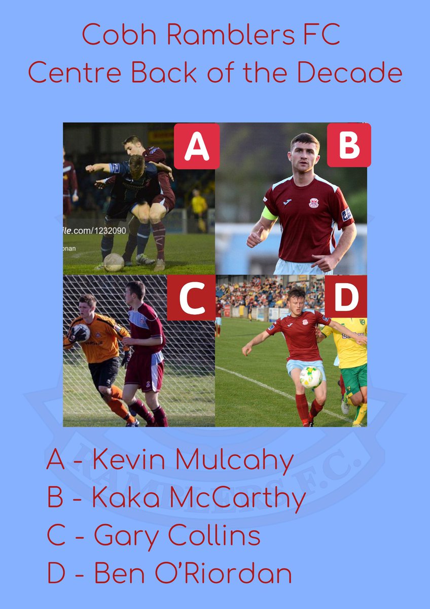 CobhRamblersFC's tweet photo. Ramblers Team of the Decade 👥

The first of two centre-back places is up next. Vote for yours in the poll below!

#Ramblers2020 https://t.co/O0IoRpAIaI