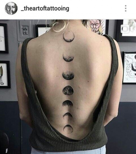 Moon Phases on Spine Tattoo Idea