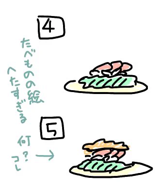 わたしの食べ物の絵がへたすぎて全然説明になってないのは気にしないでください 