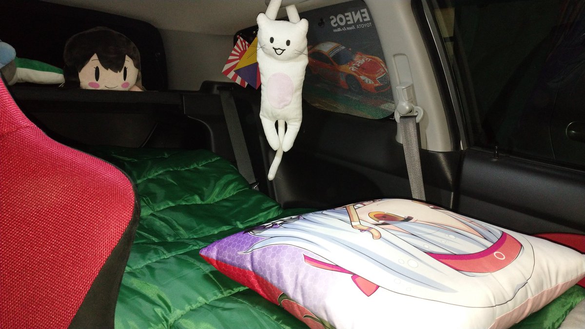 トールさんのツイート 車中泊仕様へ改造 試しに寝袋広げてみたら ちゃんと足伸ばして寝れたので計算通り