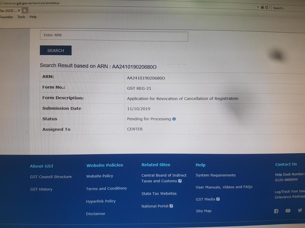 raghu2230's tweet photo. Kindly help us to fetching officer details for Below ARN for Revocation of Cancellation of registration @cbic_india @askGSTech @nsitharaman @nsitharamanoffc @ianuragthakur @Anurag_Office https://t.co/GDKKXNFpwY