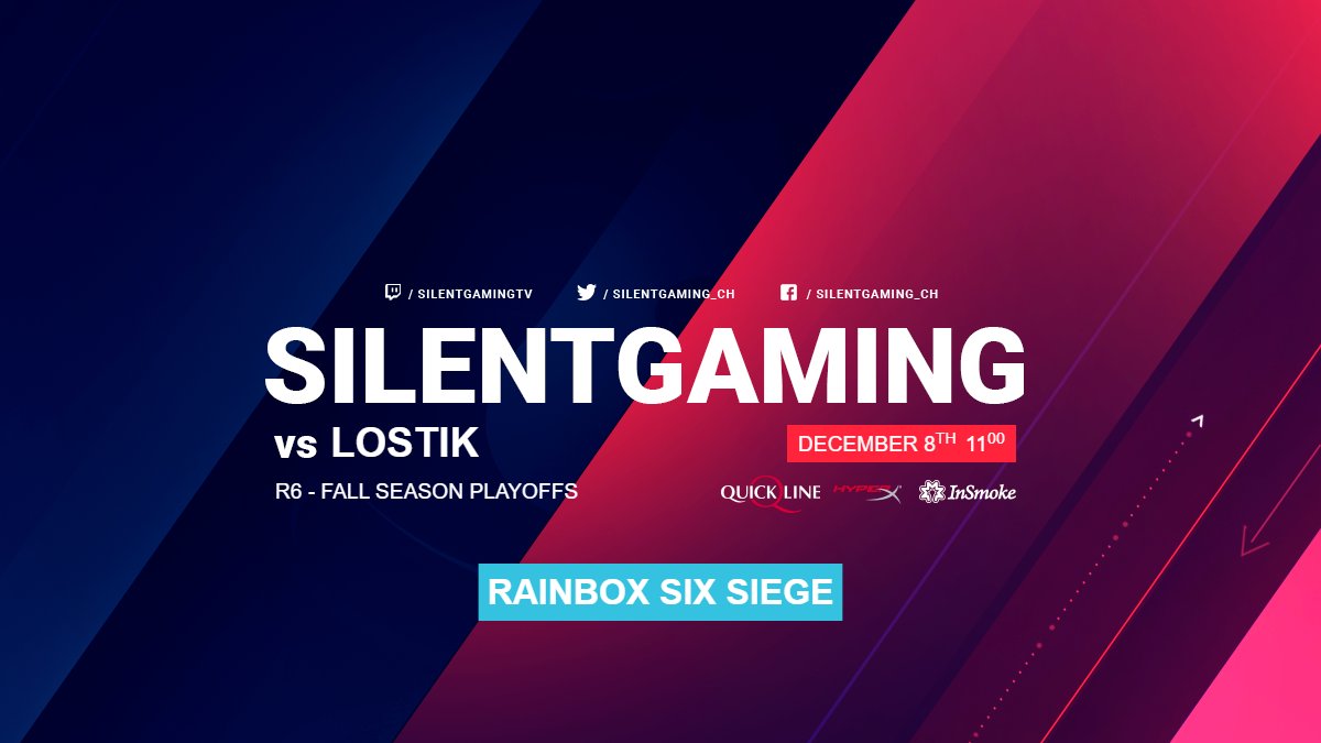 SLNTGG's tweet image. Our SILENT.R6 team will be facing @LostikCH in the @esportsleaguech playoffs now ,  🔥⚔️

#SILENTHype

🎮 #rainbow6siege
⚔️ @LostikCH
🏆 @esportsleaguech