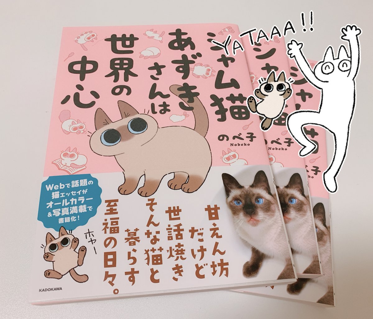 やったー! #シャム猫あずきさんは世界の中心 の見本届いたよーー!!紙がざらざらしててやわらか可愛く仕上げてもらった!!
書下ろしと書き直しもがんばったから是非お手に取ってほしい??  